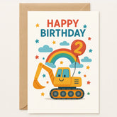 2nd Happy Birthday Card – Excavator Digger Toy - Greeting Card
